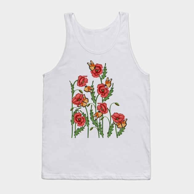 Poppies And Butterflies Tank Top by Designoholic